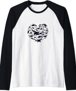 Cute Killer whale in heart shape orca Raglan Baseball Tee