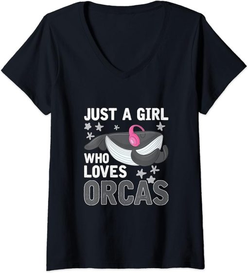 Womens Diving Orca Cute Whale Women Girls Gift Orca V-Neck T-Shirt