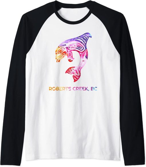 Tribal Roberts Creek OR Orca Killer Whale Native American Raglan Baseball Tee