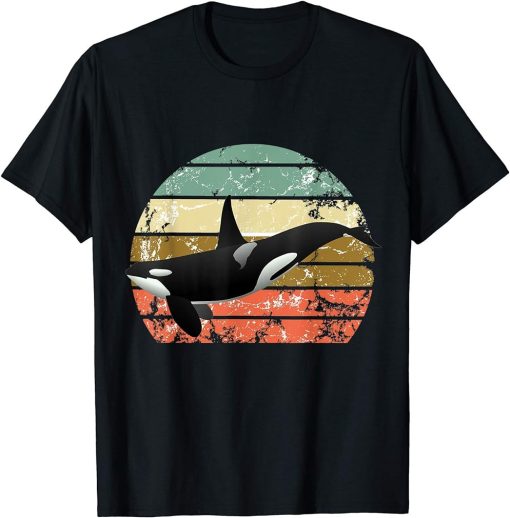 Orca Vintage Retro Sunset Art Killer Whale Sea Ocean Orca T-Shirt