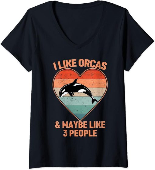 Womens I Like Orcas and Maybe Like 3 People Vintage Orca Whale Men V-Neck T-Shirt