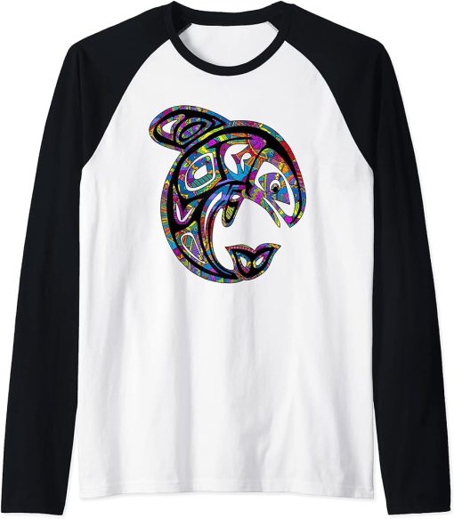 Native American Totem ORCA Killer Whale Pop Art 3 - Faun Raglan Baseball Tee