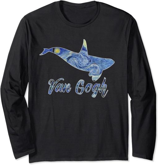 Orca Van Gogh Starry Night Art Van Gogh Painting Whale Long Sleeve T-Shirt